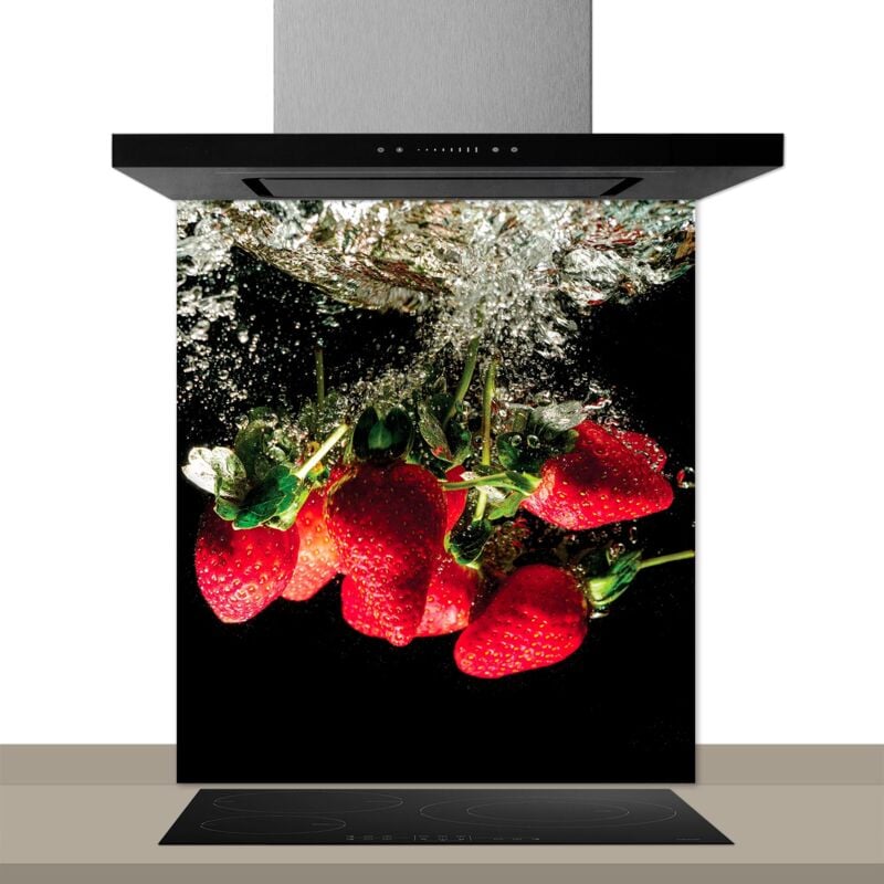 Fond de hotte decorative, salade de fraises rouge 60x70