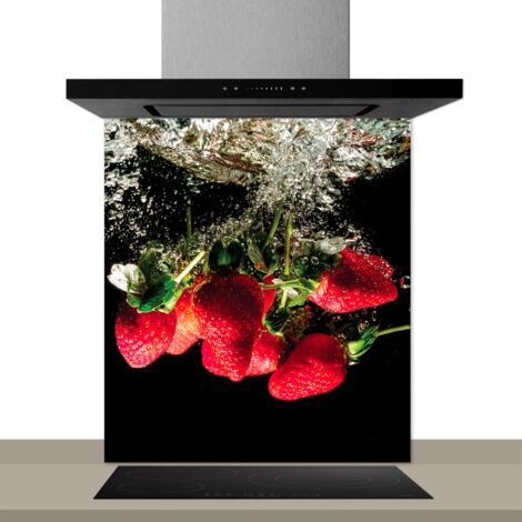 Fond de hotte décorative, salade de fraises rouge 60x70 Fond de hotte