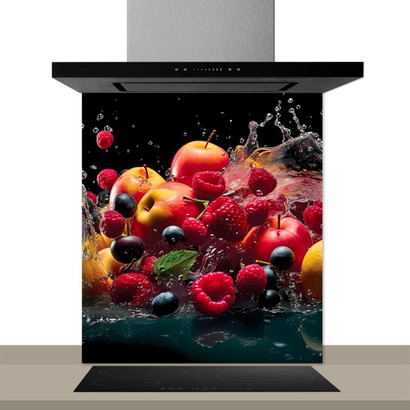 Hxadeco - Fond de hotte decorative, salade de fruits rouges multicolore 60x70