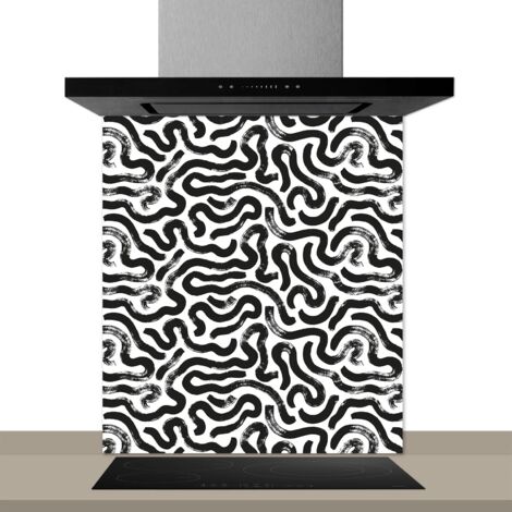 Fond de hotte décorative, virgules noir et blanc 60x70 Fond de hotte