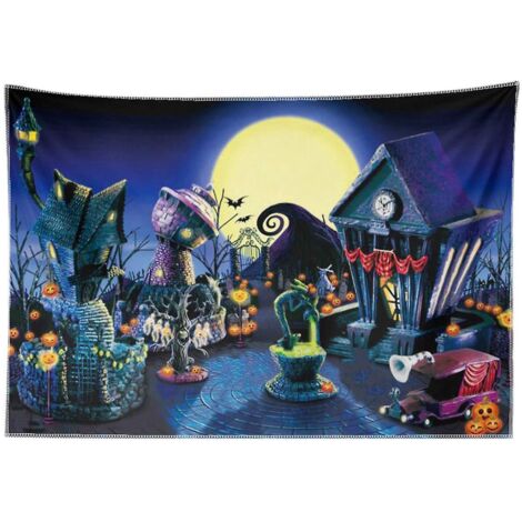 Fond d'écran 84x60 pouces Cauchemar de Noël Halloween Citrouille Ville Lunaire Décoration