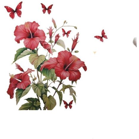 Fond d'écran de salon avec fleurs tropicales et papillons