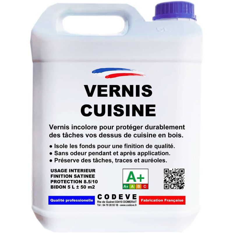 Vernis Cuisine - 4x5 l - Codeve Bois - Pour La Protection De Votre Meuble Ou Desserte De Cuisine En Bois.