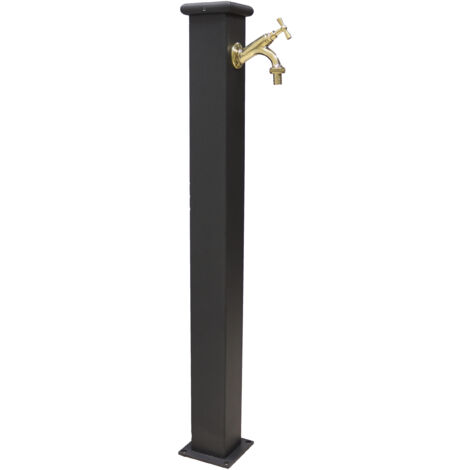 Fonderia Bongiovanni – Fontaine de jardin colonne Olimpia en aluminium et laiton poli – Hauteur 90 cm – Robinet 10 cm – Bride de fixation 12x12 cm