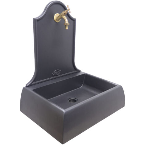 Fonderia Bongiovanni – Fontaine murale en fonte gris Lione – Robinet en laiton – Finition bruni 303B – Dimensions 45x30cm pour mur de balcon