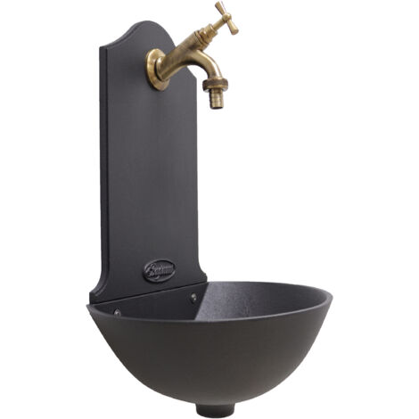 Fonderia Bongiovanni – Fontaine murale de jardin en fonte d'aluminium – Robinet en laiton bruni – Hauteur 32 cm – Largeur 23 cm – Traitement anticorrosion