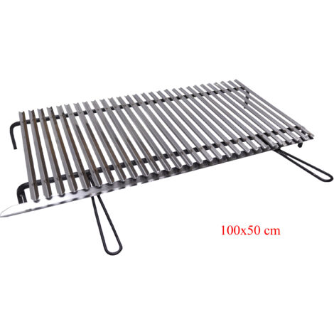 Fonderia Bongiovanni – Grille de barbecue en acier inoxydable AISI 430 – 100x50 cm – Récupération des graisses – Compatible réchauds et cheminées