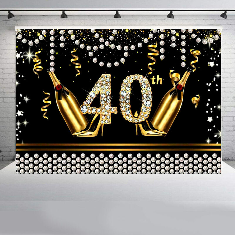 

Fondo de fotografía de 40 cumpleaños Fondo de foto de oro negro Accesorios de decoración de fiesta 200x150cm