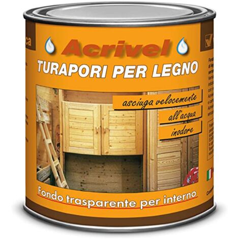 Fondo turapori per legno trasparente a base d'acqua per interni 750ml Acrivel