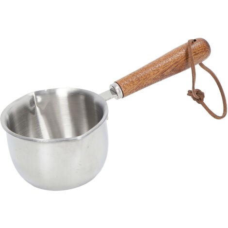 Fondoir à Beurre Inox 3 Couches avec Manche en Bois, Pot Multifonction pour Faire Fondre Beurre, Huile ou Lait - 200ML