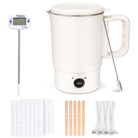 Fondoir à cire électrique pour la fabrication de bougies, chauffe-cire, pot à cire, thermomètre, mèches, autocollants pour mèches, porte-mèche et cuillère