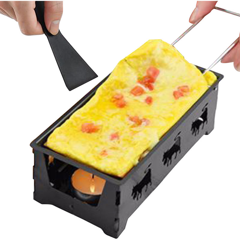 Fondoir A Fromage, Avec Spatule, Manche En Bois Pliable, Noir