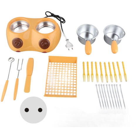 Fondue au chocolat électrique avec double pot, machine à fondue pour cuisine 220-240V EU, jaune vif