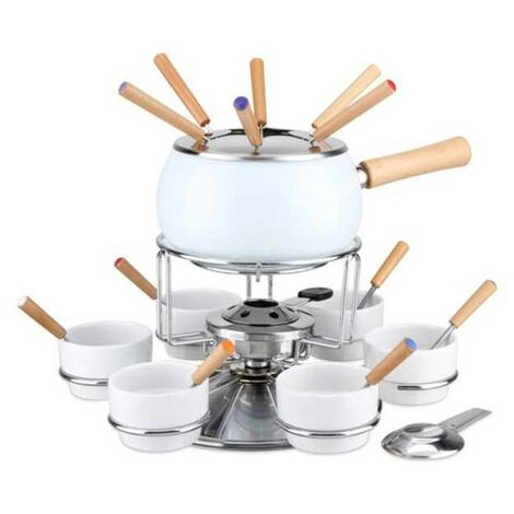 Fondue émaillée blanche brillante ensemble de 23 pièces Eva
