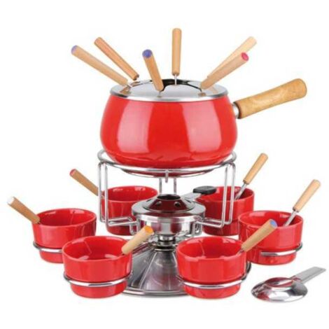Fonduta esmaltada roja brillante set de 23 piezas Eva