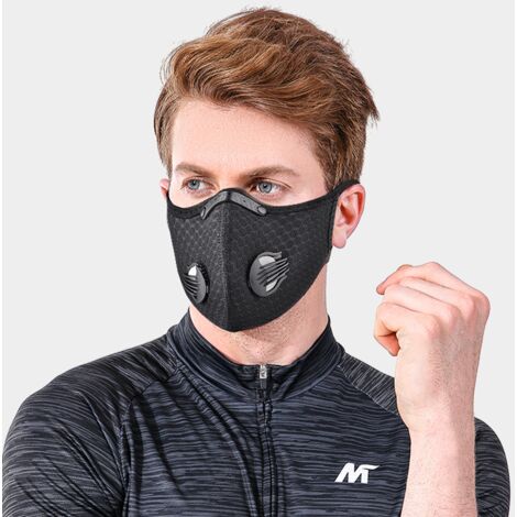 Fonepro 1 Pcs Masque Noir avec Valve, Masque de protection réutilisable, Masque en tissu lavable, Masque de protection respiratoire pour l'entraînement et le sport