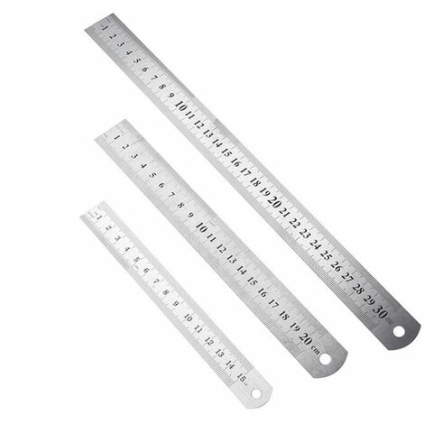 Fonepro 3 Pcs Réglet en Inox Double Face Reglet Metallique Precision 15cm 20cm 30cm Outil Mesure Bord Droit Metal Acier Règle pour Étudiants et Bureau，HANBING