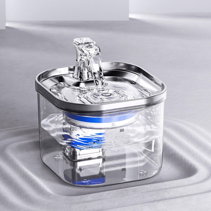 Fontaine à eau automatique pour chat en acier inoxydable, 2 l, avec pompe silencieuse et filtres de rechange (basique)