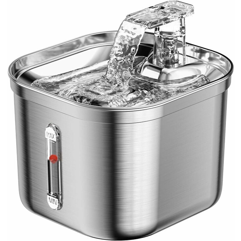 Fontaine a Eau Chat, 2,2L Fontaine Chat inox, Pompe à Eau Ultra-Silencieuse, Filtres Multiples, Débit d'eau Réglable, Distributeur Eau Chien Lavable