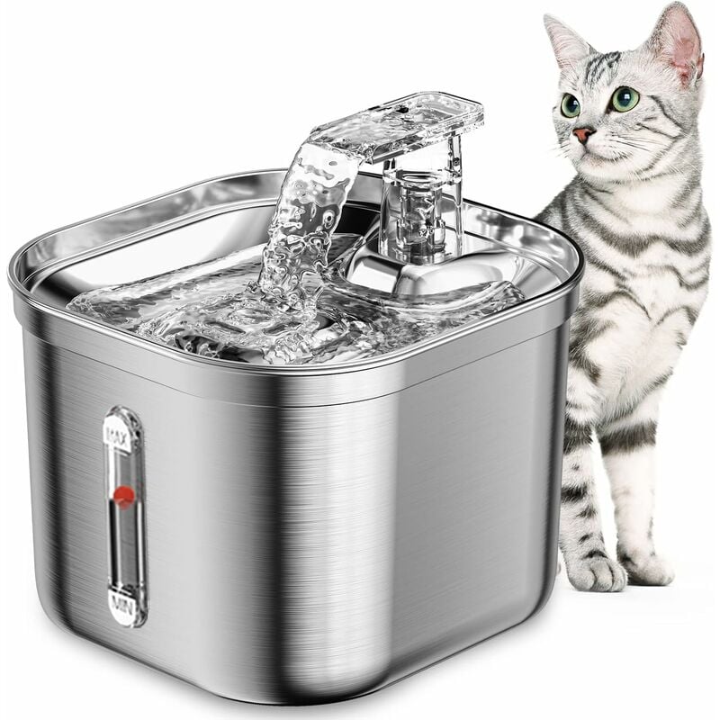 Fontaine a Eau Chat, 2.2L Fontaine inox, Pompe à Eau Ultra-Silencieuse, Distributeur Eau Chien Lavable au Lave-Vaisselle
