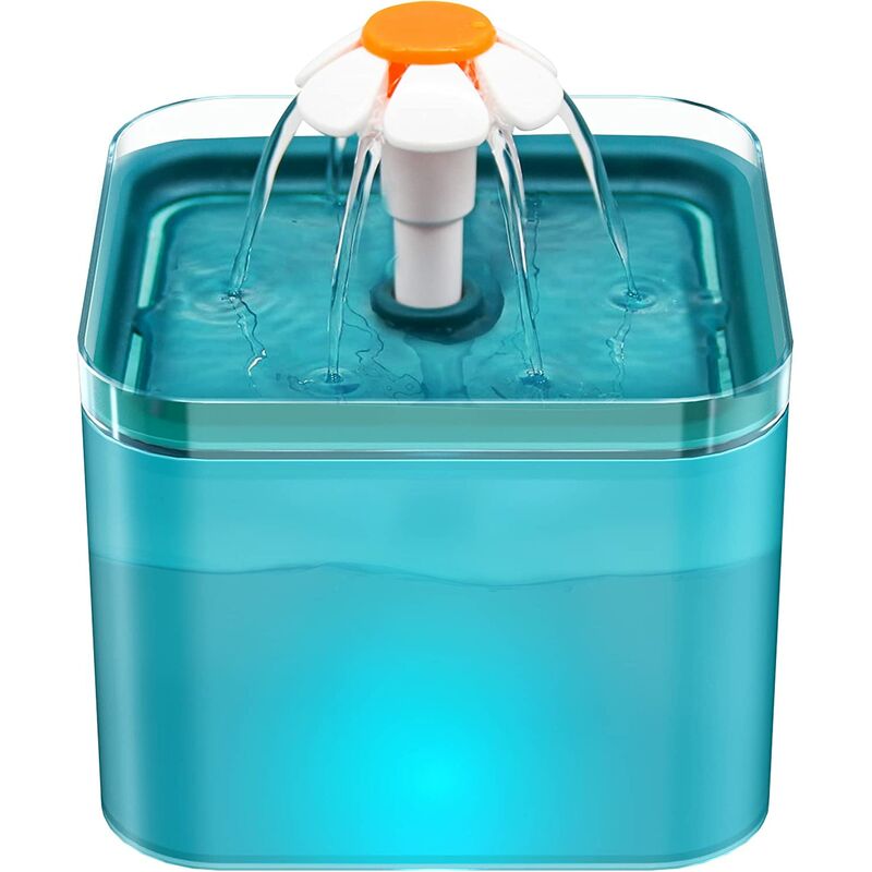 Fontaine a Eau Chat , Fontaine à Eau pour Chat Chien Automatique 2L, Distributeur Eau Silencieux avec LED Fenêtre de Niveau d'eau et Filtre à Charbon