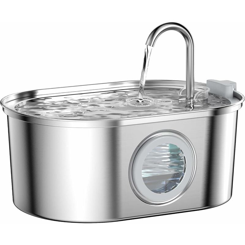 Fontaine a Eau Chat INOX, Fontaine à Eau pour Chat avec Fenêtre Transparente, 3,2L Fontaine Eau Chat, Forme de Robinet