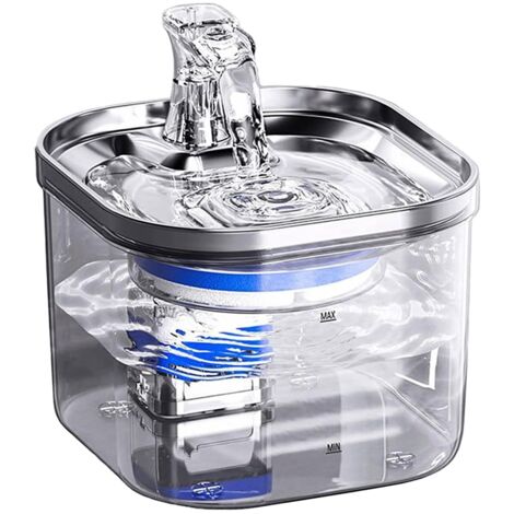 Fontaine a Eau Chat Transparent,2L Fontaine à Eau pour Chat,Distributeur Eau Chat,Super Silencieuse,Filtre à Carbone Activé,Facile à Nettoyer,Convient à Plusieurs Animaux de Compagnie