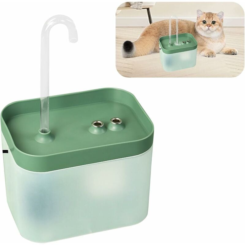 Fontaine à Eau Chat, Ultra Silencieuse 1.5 l Fontaine a Eau Chat sans Fil, Deux Modèles de Débit d'eau, Sortie d'eau du Tube en Cristal, Réglage de