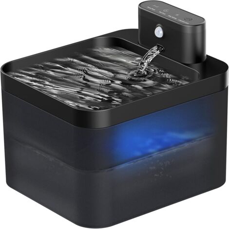 Fontaine à eau pour chat 2,2L sans fil avec détecteur de mouvement, fontaine à eau silencieuse pour chat avec LED, alimentée par batterie 2600mah