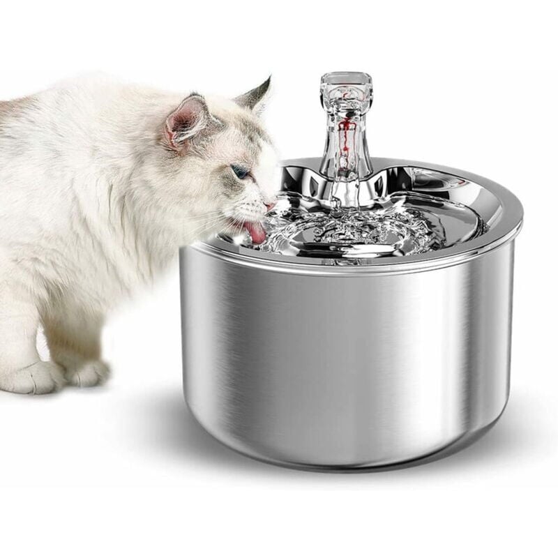 Fontaine à eau pour chat, acier inoxydable, 2 litres, ultra silencieuse, avec alimentation USB Fontaine à eau pour chats et chiens - Smart Sensor