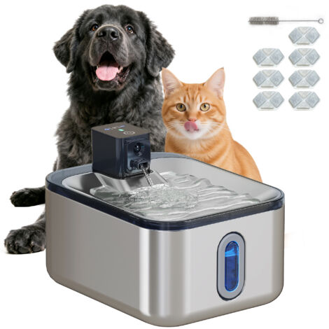 Fontaine à eau pour chat automatique en inox 5L, silencieuse, distributeur eau chat 3-étapes filtre chargeur USB, argent