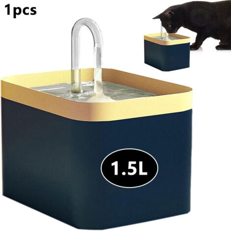 HKLFFJA Fontaine à eau pour chat avec filtration automatique, bol de fontaine à eau électrique silencieux pour chat USB, fontaine à eau filtrée à circulation de 1,5 L, réglage du débit d'eau à 3 niveaux, ada