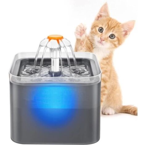 Fontaine à Eau pour Chat Chien 2L, Distributeur Eau pour Chat Silencieux avec Filtre Remplaçable, Gris - KENUOS