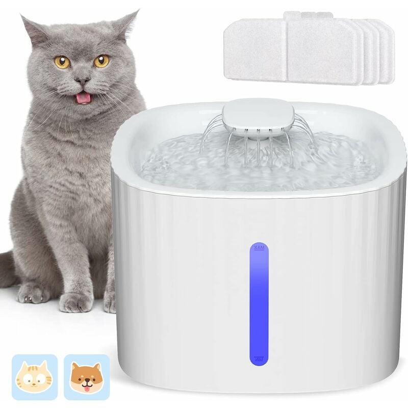 Fontaine à Eau pour Chat Chien 3L, Distributeur Eau pour Chat Silencieux avec LED Fenêtre de Niveau d'eau, 3 Filtre à Charbon Actif