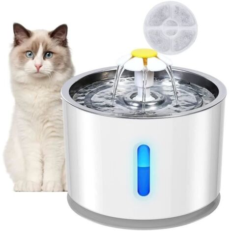 Fontaine à Eau pour Chat, Distributeur Eau pour Chat et Petit Chien 2.4L, Silencieux avec Filtre à Charbon