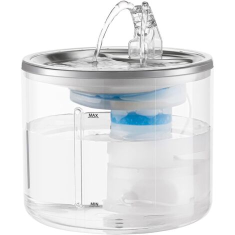 Fontaine à eau pour chat en acier inoxydable avec abreuvoir et réservoir d'eau transparent de 2,6 L