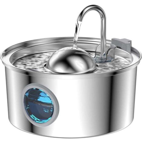 Fontaine à eau pour chat en acier inoxydable de 3,2 L avec indicateur de niveau d'eau, forme hémisphérique et filtration multiple.