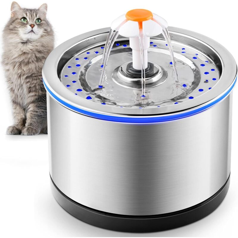 Fontaine à Eau pour Chat en Acier Inoxydable, Filtration en 4 étapes,Fontaine à Eau pour Chat en métal Ultra silencieuse avec lumière led et Filtre