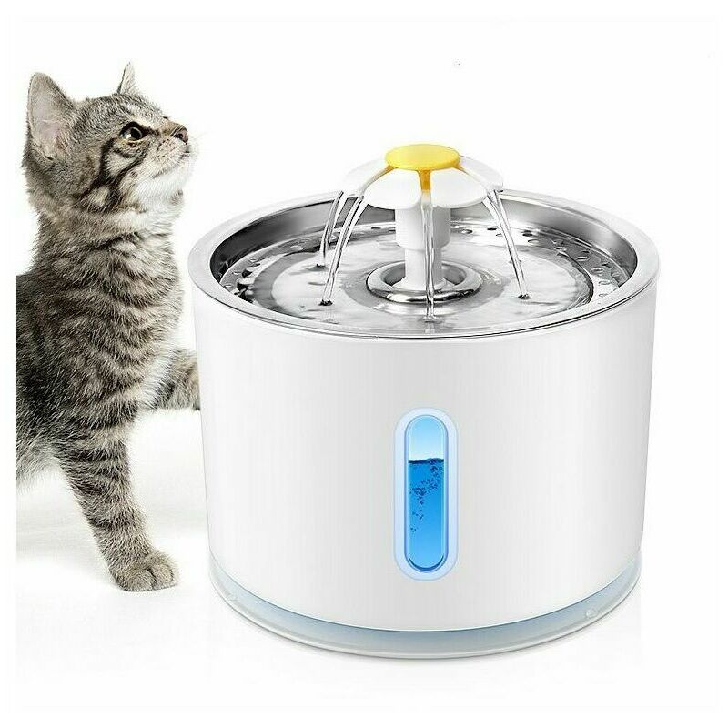 Fontaine à Eau pour Chat et Petit Chien 2.4L, Distributeur Eau pour Chat Silencieux avec 3 Filtre à Charbon, Actif et Plateau en Acier Inoxydable,