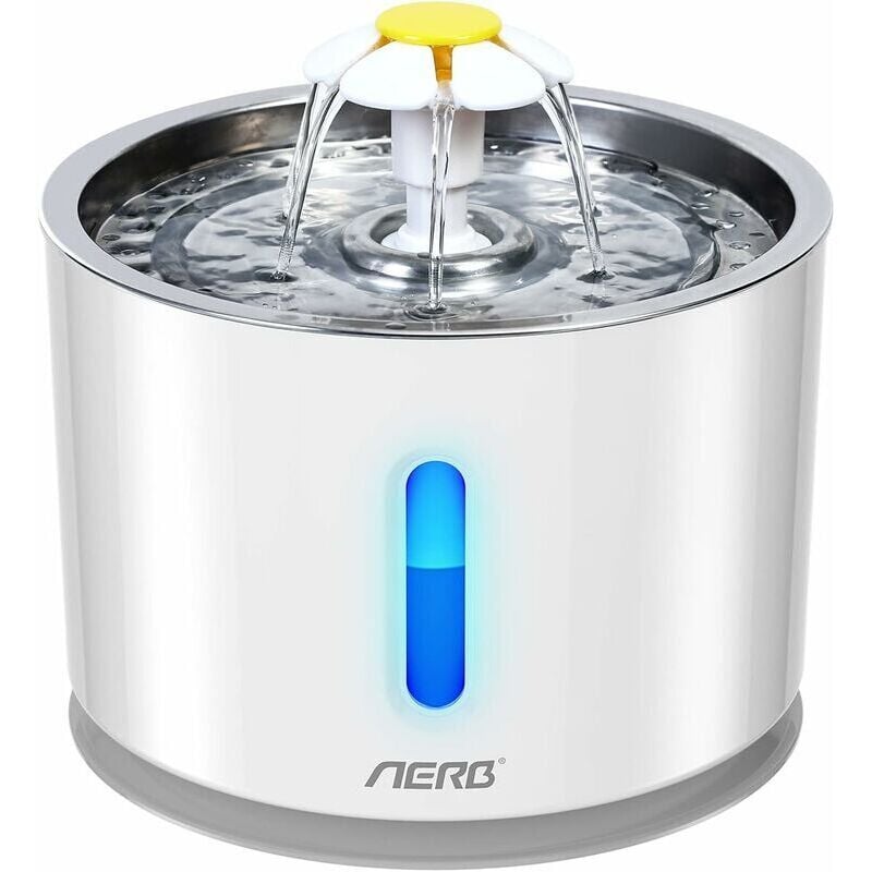 Fontaine à Eau pour Chat et Petit Chien Aerb - Distributeur d'Eau Silencieux avec Filtre à Charbon Actif et Plateau en Acier Inoxydable - Veilleuse à