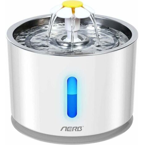 Fontaine à Eau pour Chat et Petit Chien Aerb - Distributeur d'Eau Silencieux avec Filtre à Charbon Actif et Plateau en Acier Inoxydable - Veilleuse à LED