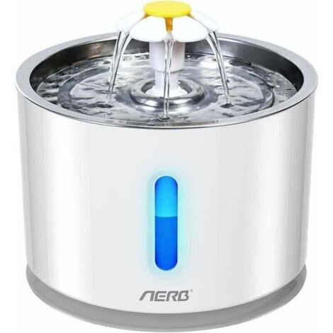 Fontaine à Eau pour Chat et Petit Chien Aerb - Distributeur d'Eau Silencieux avec Filtre à Charbon Actif et Plateau en Acier Inoxydable - Veilleuse à LED