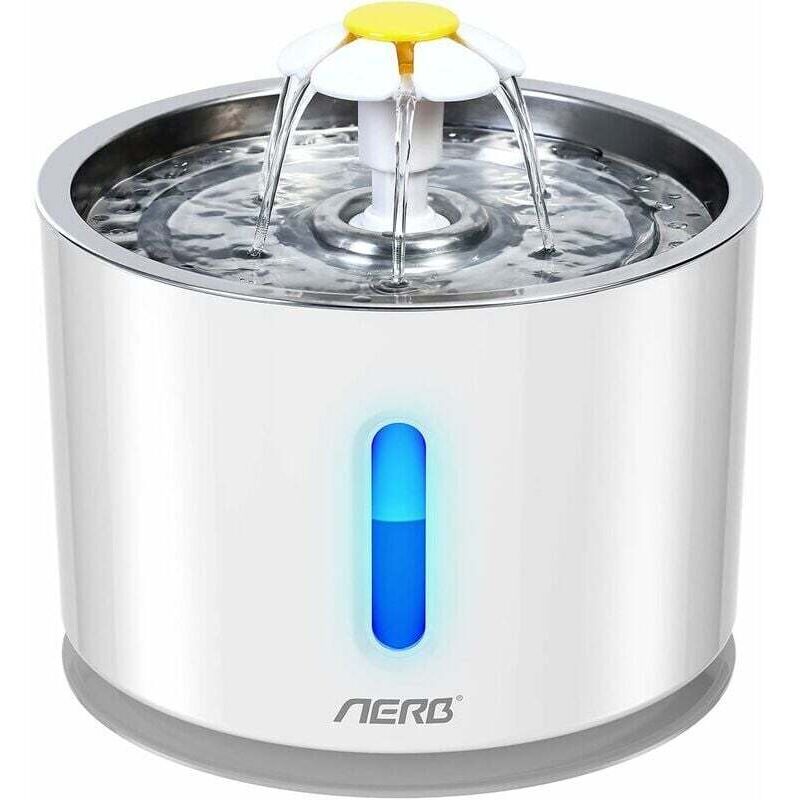 Fontaine à Eau pour Chat et Petit Chien Aerb - Distributeur d'Eau Silencieux avec Filtre à Charbon Actif et Plateau en Acier Inoxydable - Veilleuse à