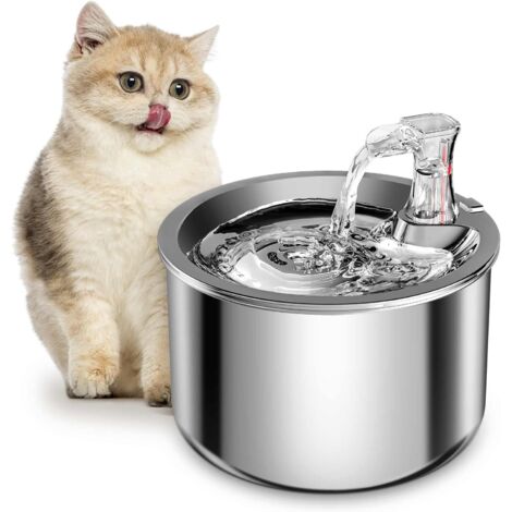 Fontaine à eau pour chat, pompe à eau ultra-silencieuse en acier inoxydable, 2 litres/67 onces,