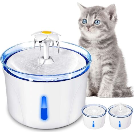 Fontaine à Eau pour Chats- 3 modes de sortie d'eau, système de filtration quadruple, avec filtre à charbon actif et pompe silencieuse-2.5L ,Blanc