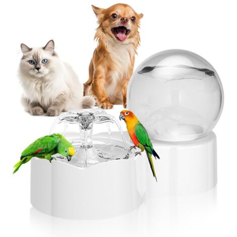 Fontaine à Eau pour Chats et Chiens,2.5L Silencieux Auto-Recyclage,Branchement USB avec Filtre à Charbon Actif, Blanc