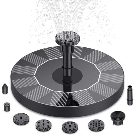 Fontaine à eau solaire, pompe à eau circulaire améliorée pour bain d'oiseaux avec 6 buses flottantes pour petit étang, terrasse, jardin et aquarium