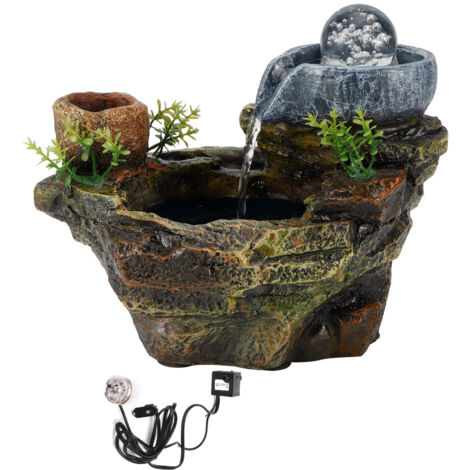 Fontaine à LED en résine pour rocaille DIY, paysage miniature avec plantes grasses en pot, décoration intérieure 220‑240V EU