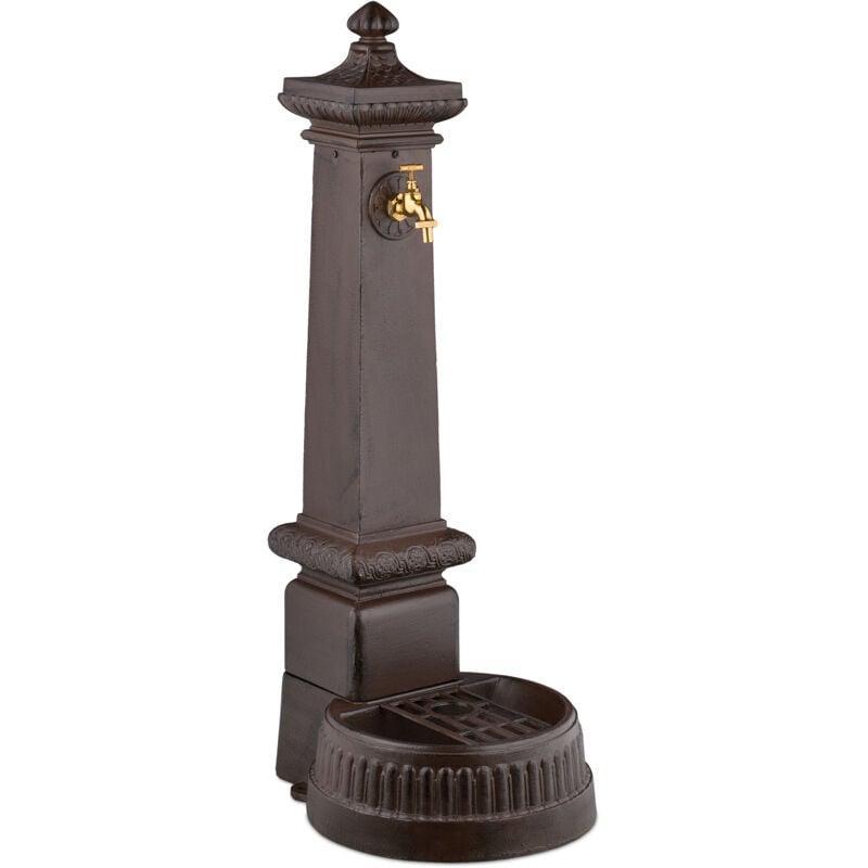 Relaxdays - Fontaine extérieure pour le jardin ou la terrasse, robinet, bac, hlp : 100 x 44,5 x 38 cm, marron