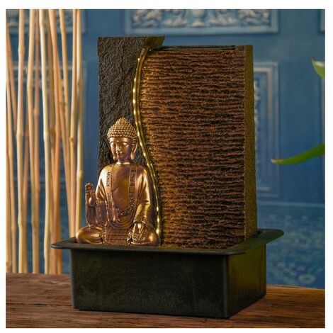 Fontaine Bouddha Jati - L 30 x l 22 x H 40 cm - LED - Livraison gratuite - Gris